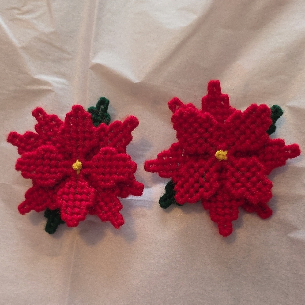 Handmade Red Crochet Poinsettia Hair Clips